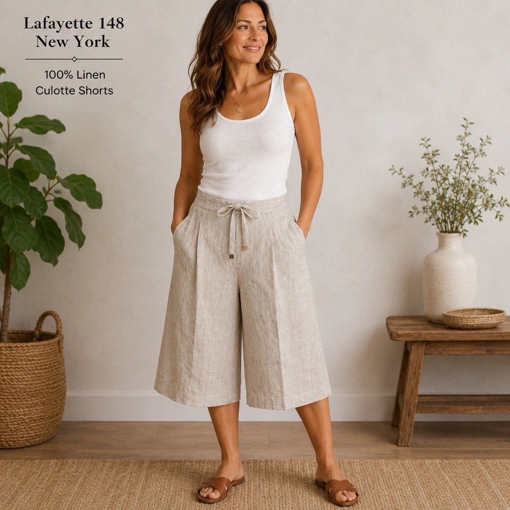 P 019 Lafayette 148 New York XXL 100% Linen Culotte Pants Wide Leg Quiet Luxury